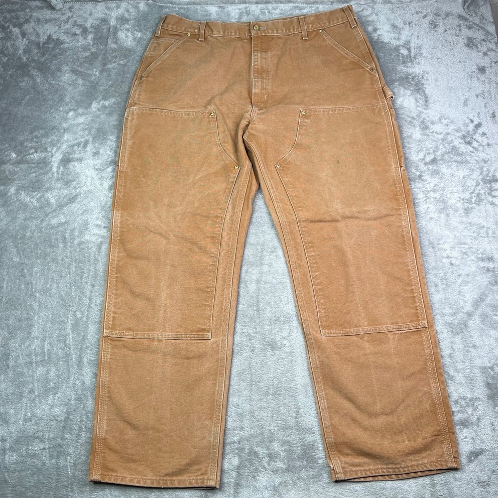 VTG Carhartt Double Knee Loose Fit Pants Men 40x32 Fit 37x32 Duck Canvas B01 BRN